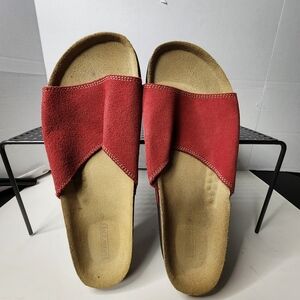 Lands End Red Suede Slip On Sandals sz 8 Made in Spain Cork Beachy